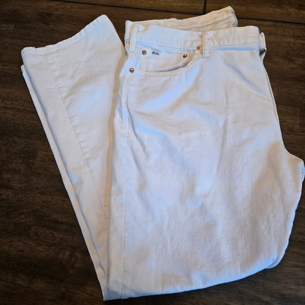Polo Ralph Lauren Varick Slim Straight White Jeans Mens 42x32 Denim Pants